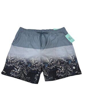 Laguna Swim Mens 2XL Swim Shorts Gray/Blue Palm Gradient Design Mesh Lining
